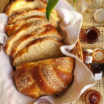 Alpha Sourdough Challah first slice