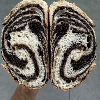 Autumn Panettone, Donut, Chocolate laminated Sourdough, cinnamon roll first slice
