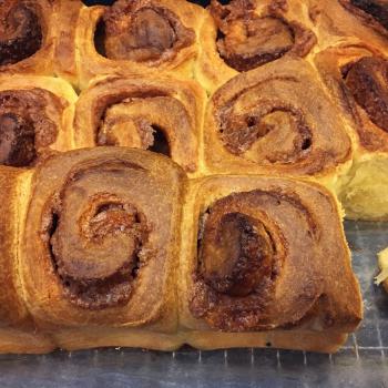 Autumn Panettone, Donut, Chocolate laminated Sourdough, cinnamon roll second slice