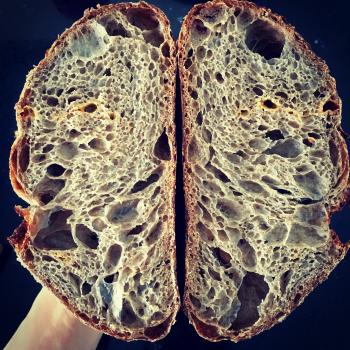 Autumn Sandwich bread, ciabatta, carob cheese sourdough, semolina sourdough first slice